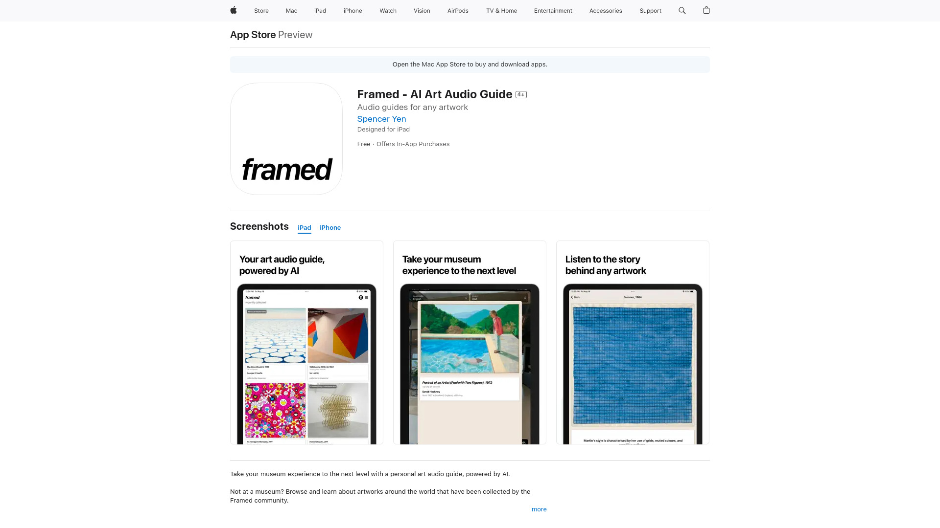 Framed – Art Audio Guide网页截图,Framed – Art Audio Guide网页快照