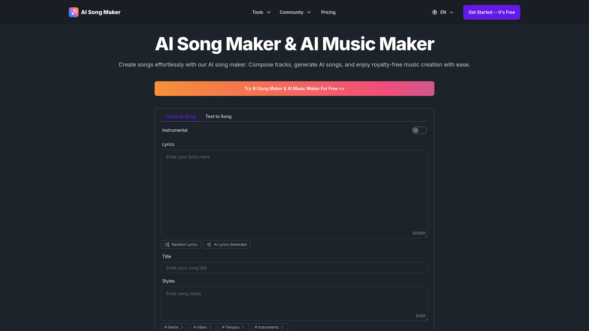 AI Song Maker网页截图,AI Song Maker网页快照