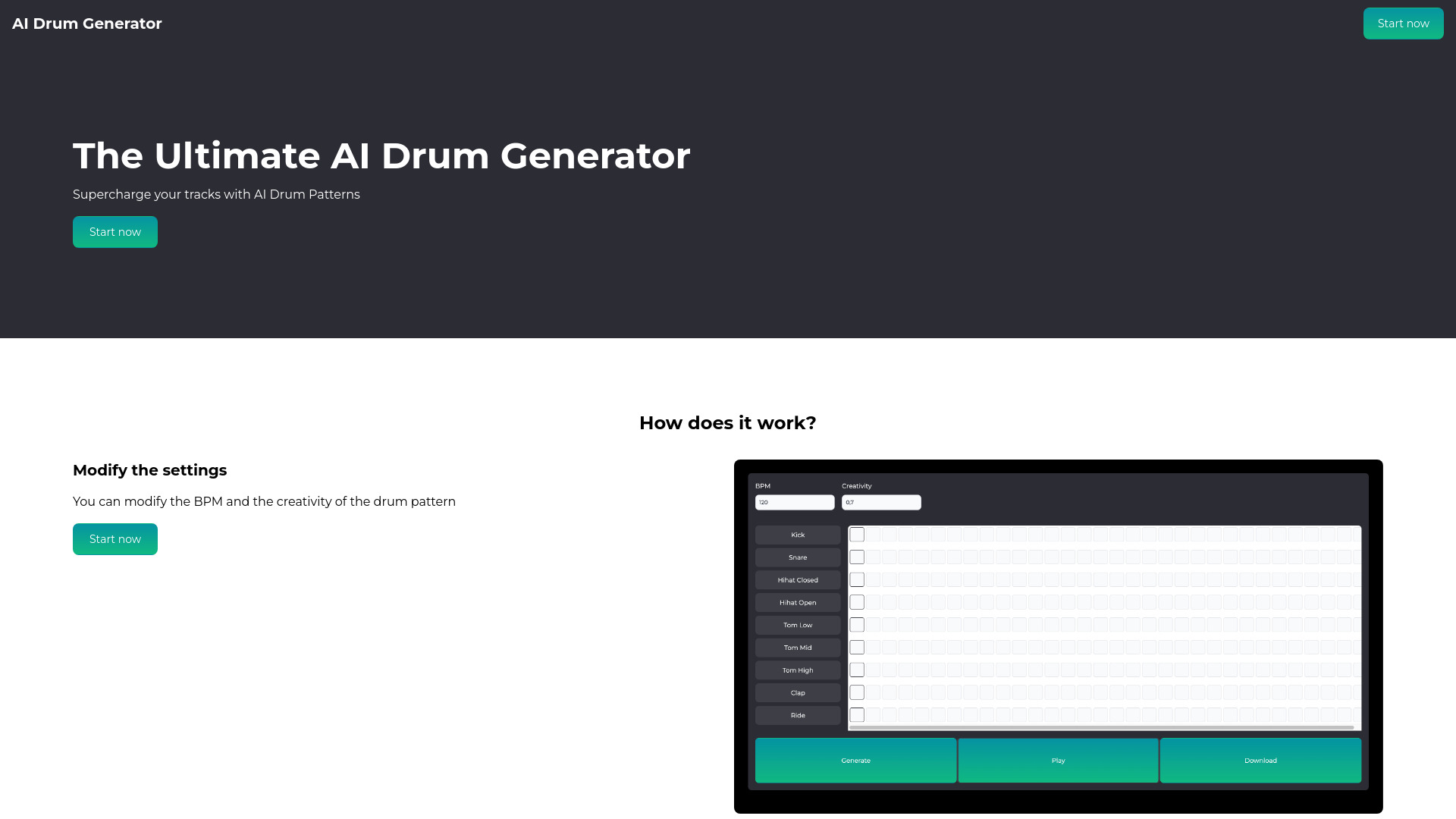 AI Drum Generator网页截图,AI Drum Generator网页快照