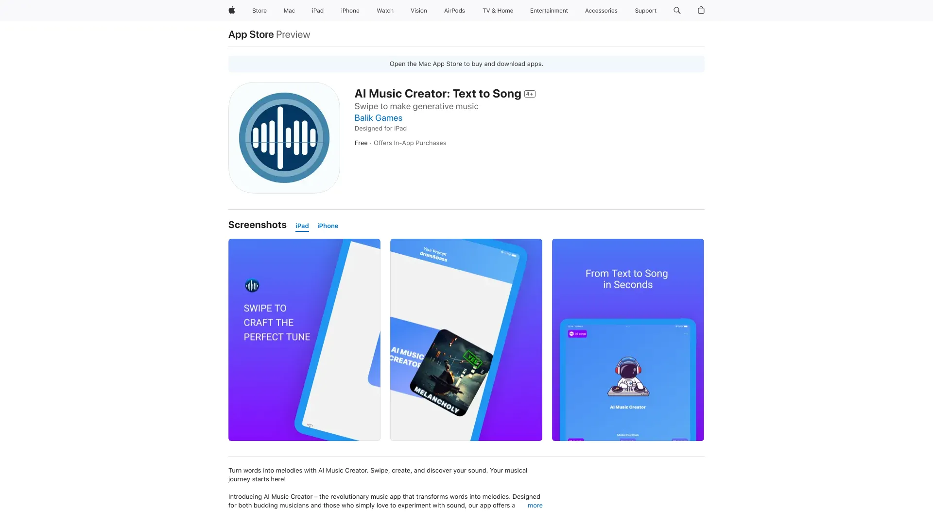 AI Music Creator: Text to Song网页截图,AI Music Creator: Text to Song网页快照