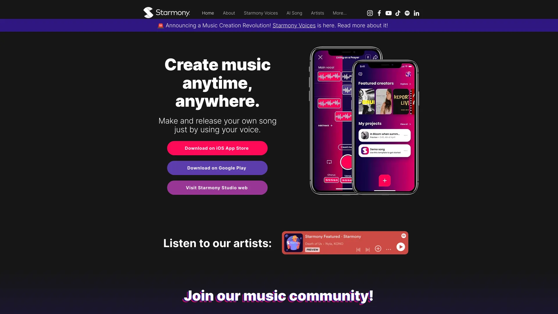 Starmony (AI Music Studio)网页截图,Starmony (AI Music Studio)网页快照