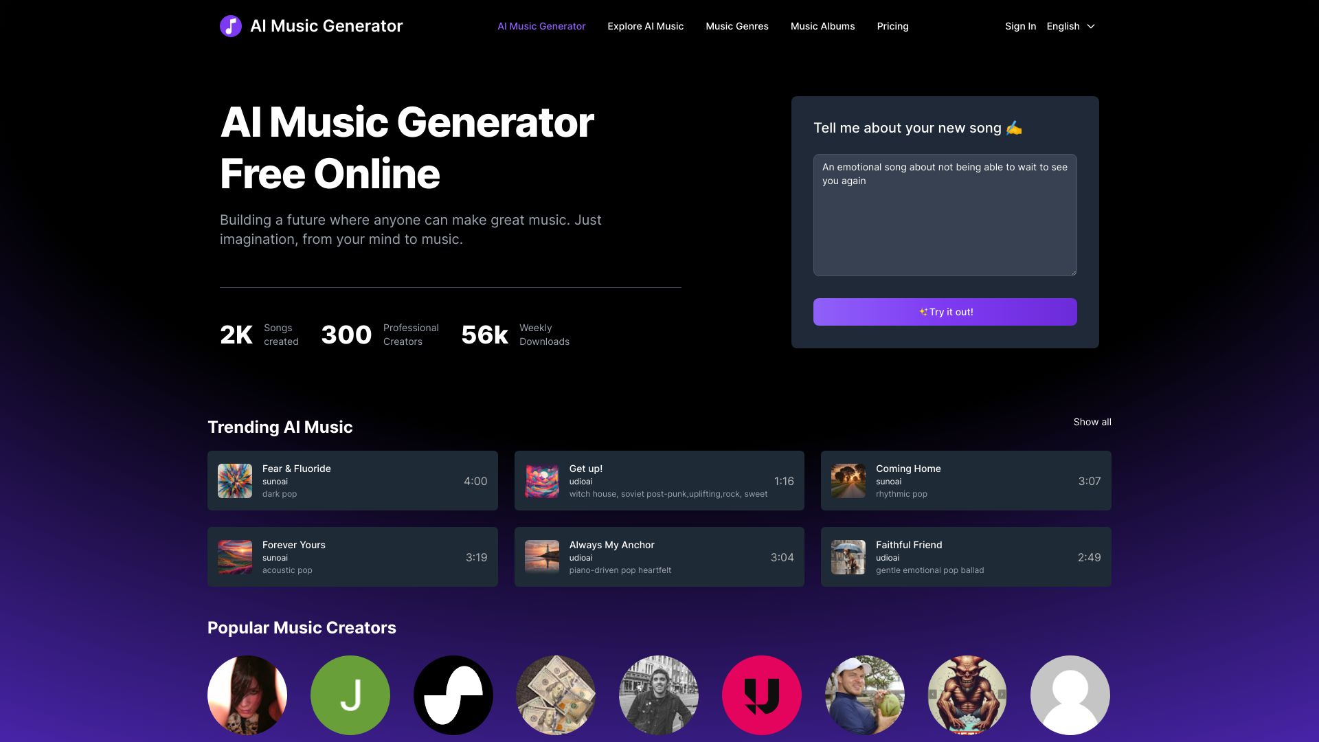 Udio AI Music Generator网页截图,Udio AI Music Generator网页快照