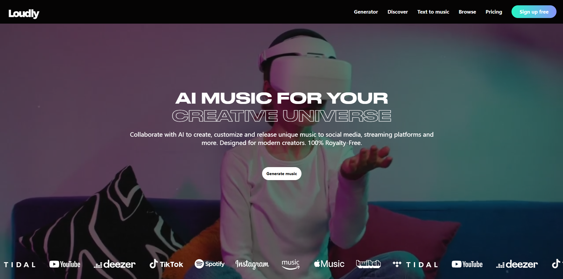 Loudly AI Music Generator网页截图,Loudly AI Music Generator网页快照