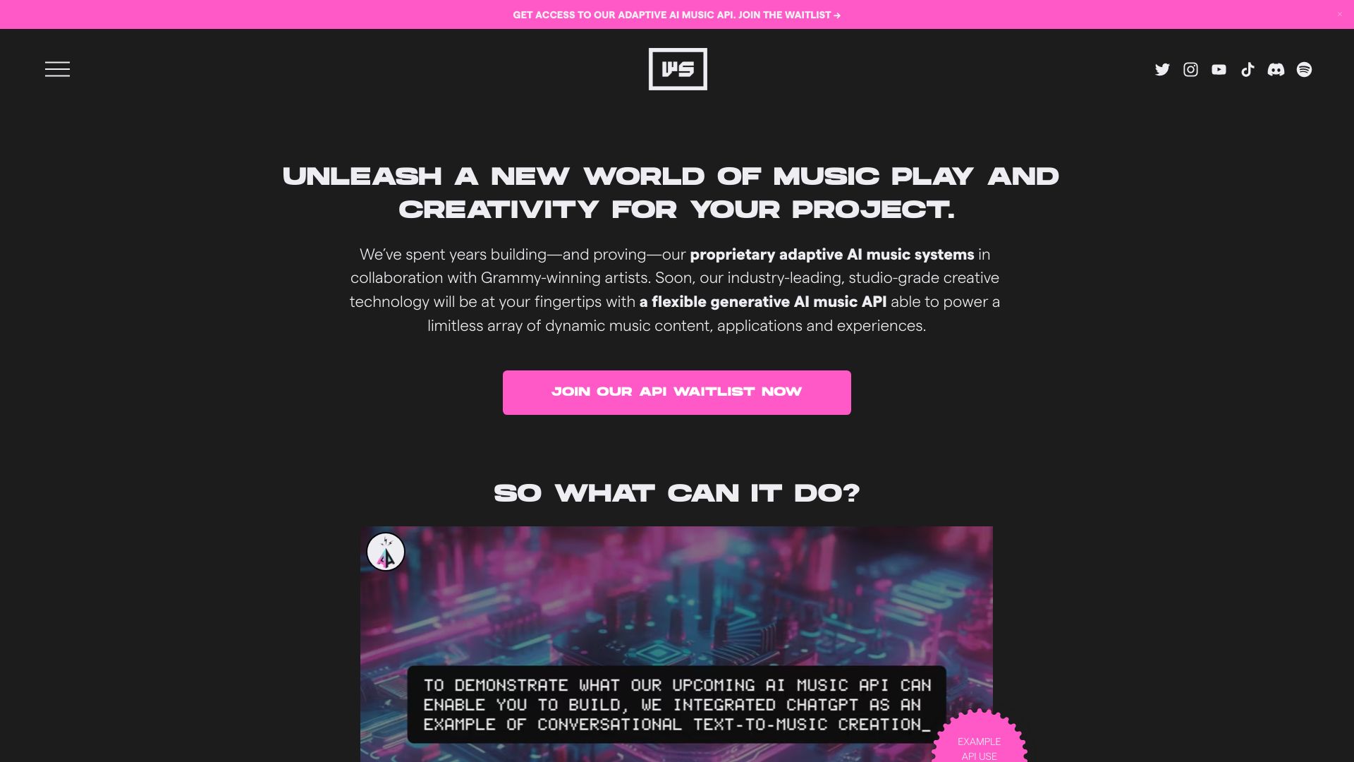 WarpSound AI Music API网页截图,WarpSound AI Music API网页快照
