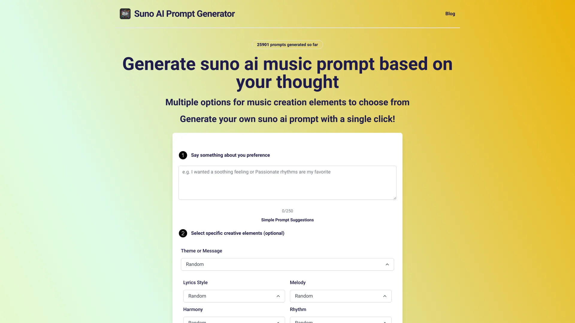 Music Prompt Generator网页截图,Music Prompt Generator网页快照