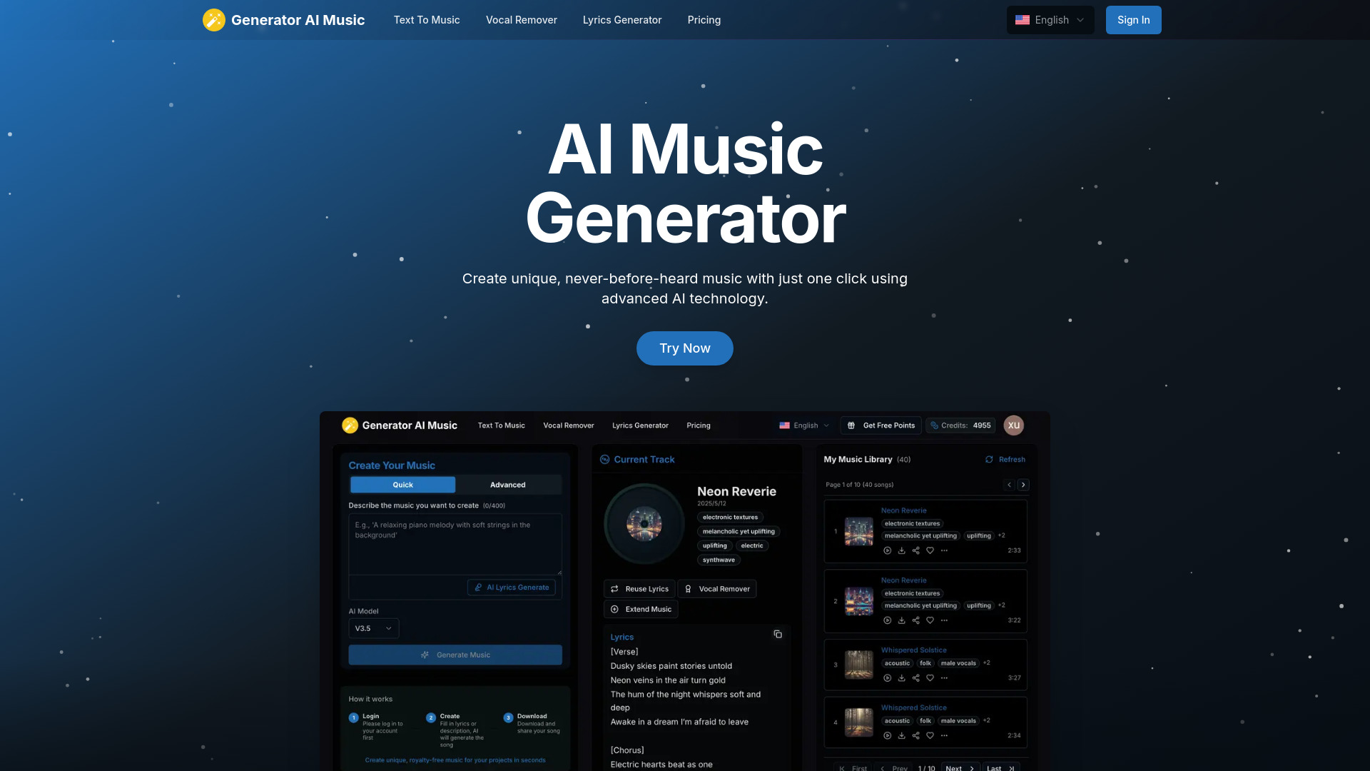 Generator AI Music网页截图,Generator AI Music网页快照