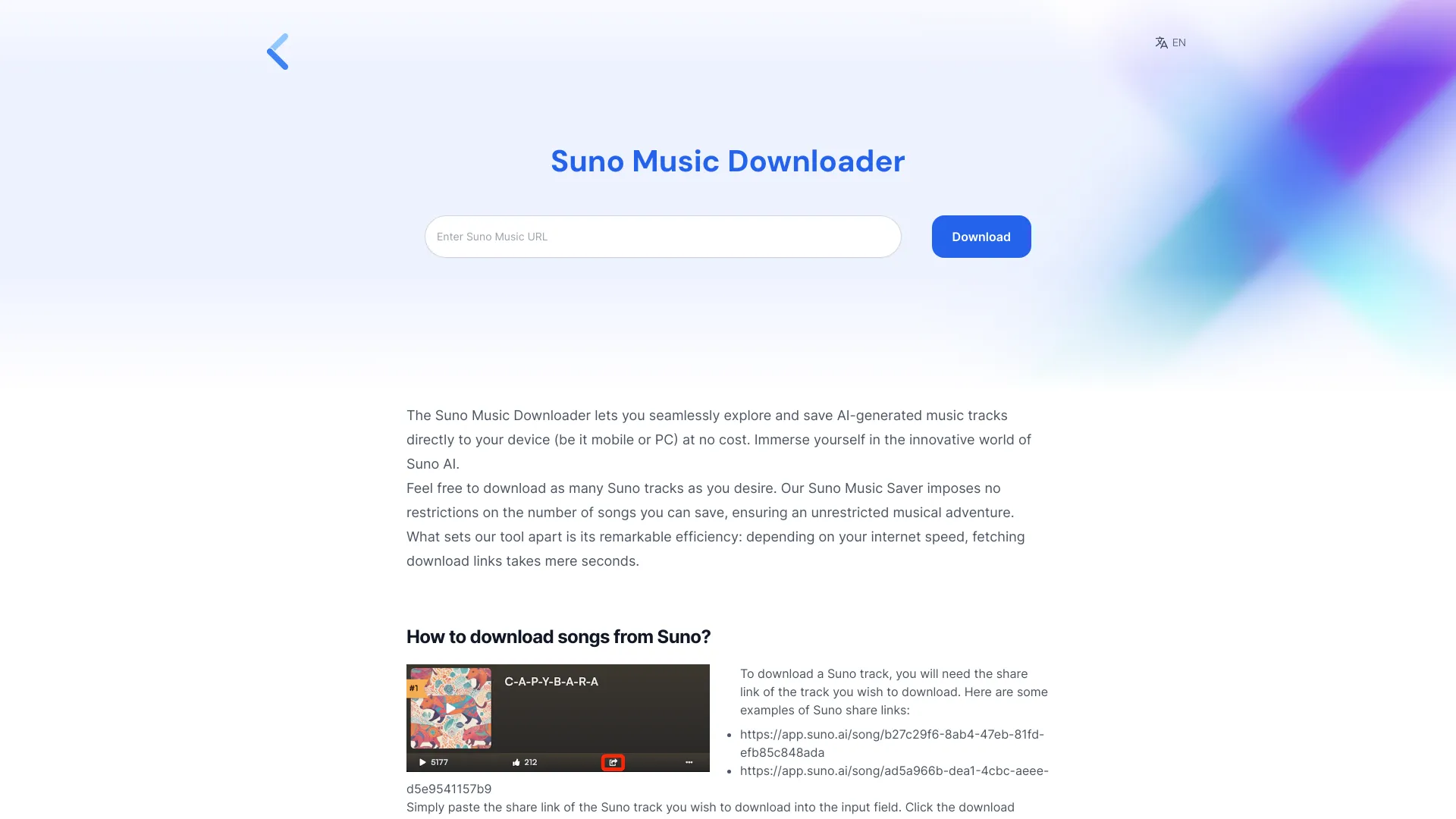 Suno Music Downloader网页截图,Suno Music Downloader网页快照