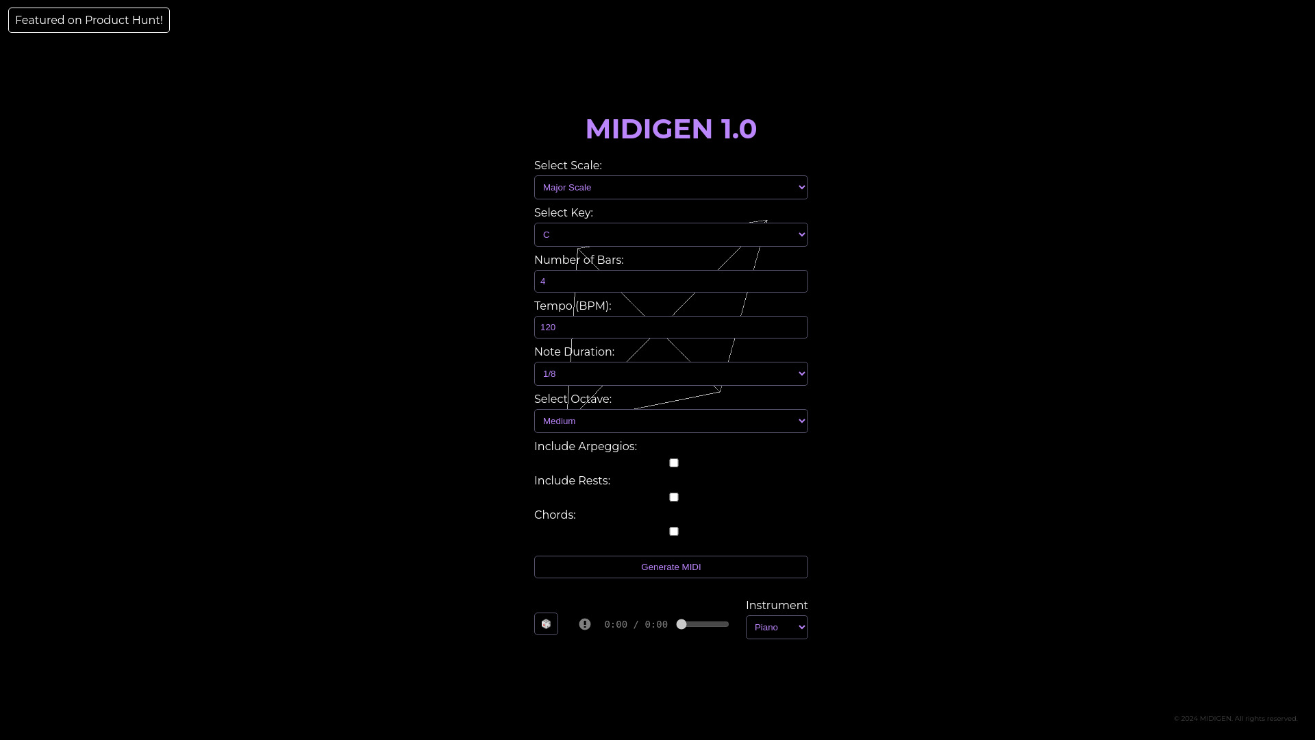 MIDIGEN: Melody Generator网页截图,MIDIGEN: Melody Generator网页快照