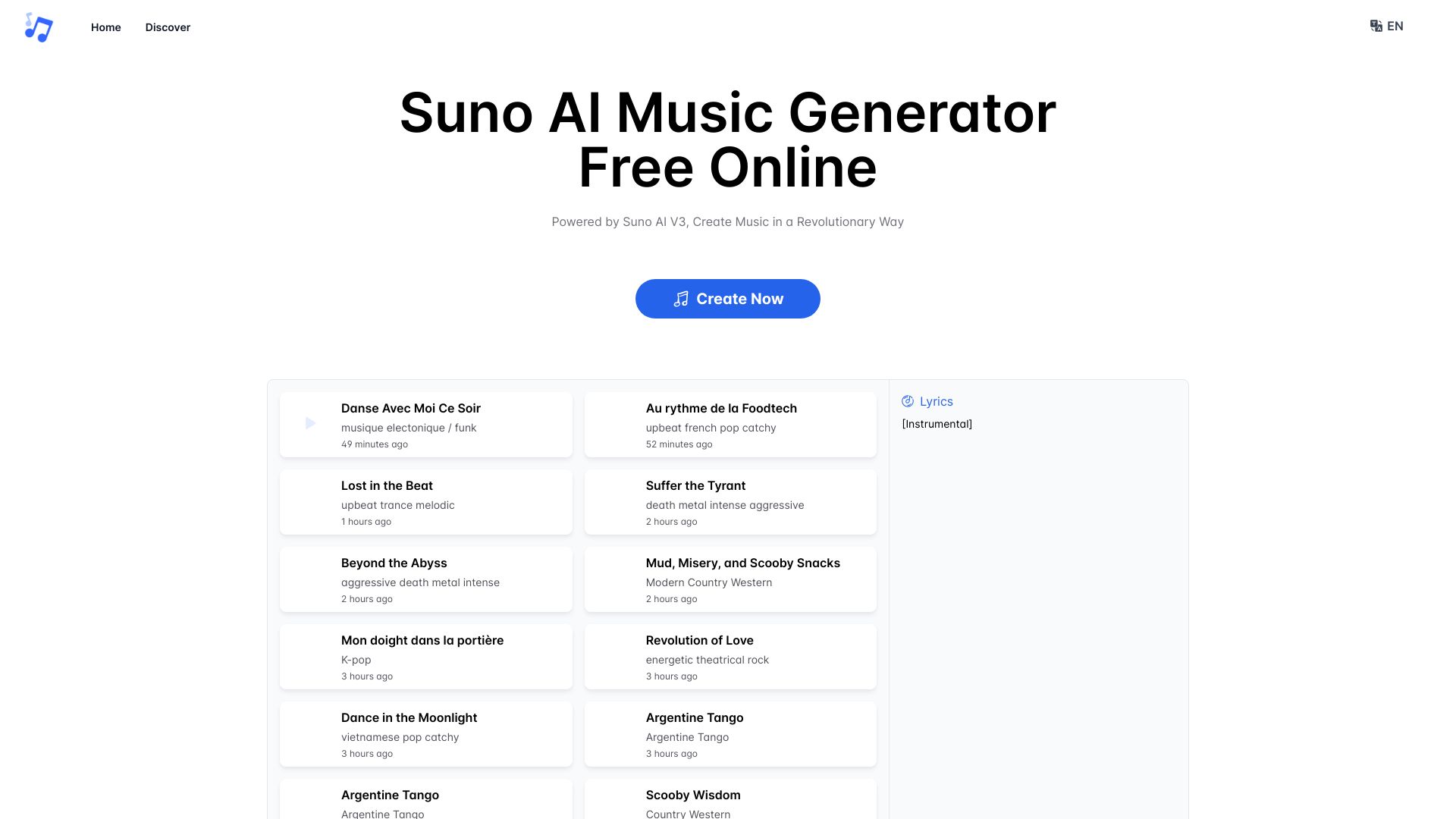 Suno Music Generator网页截图,Suno Music Generator网页快照