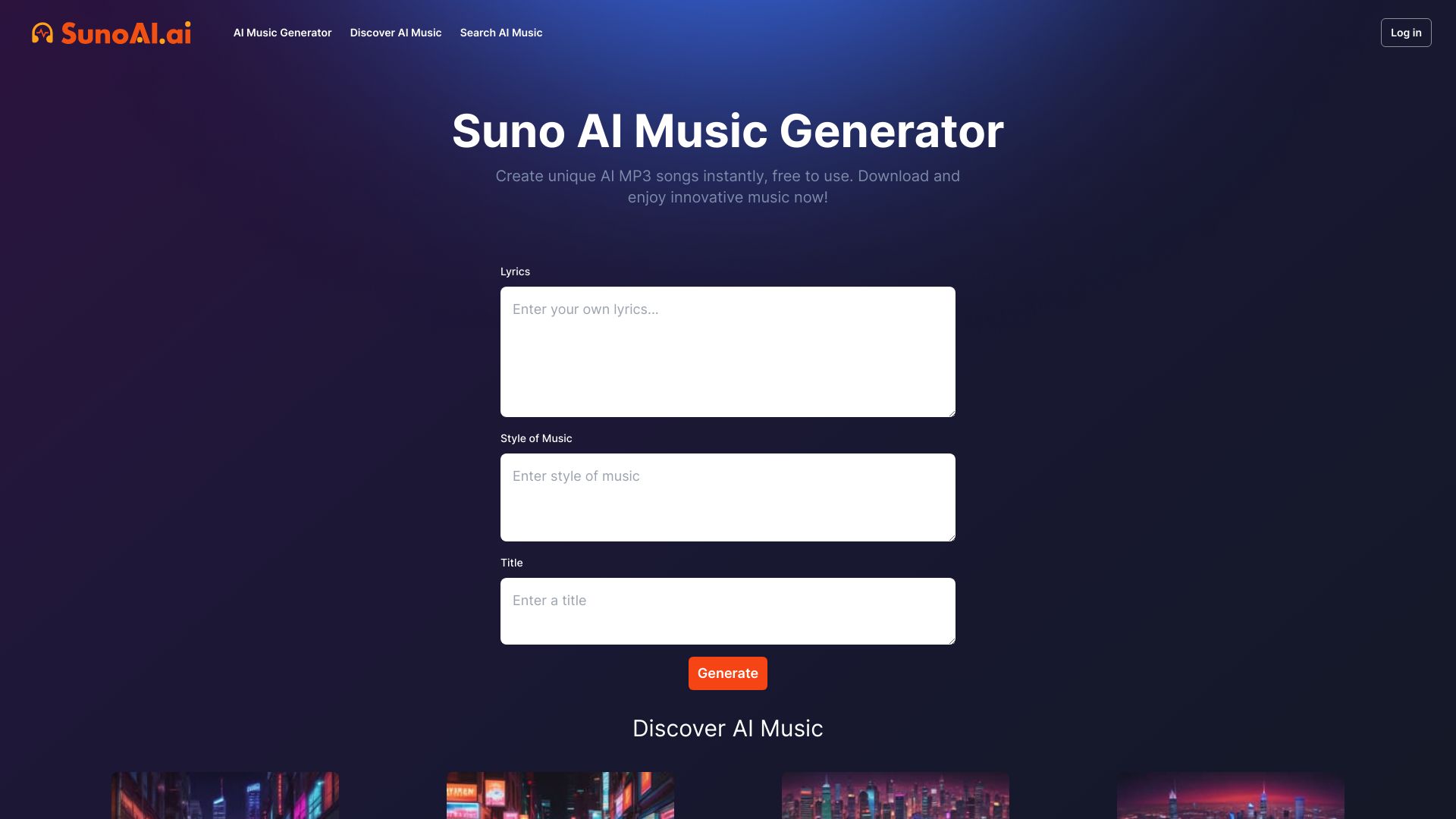 SunoAI.ai网页截图,SunoAI.ai网页快照
