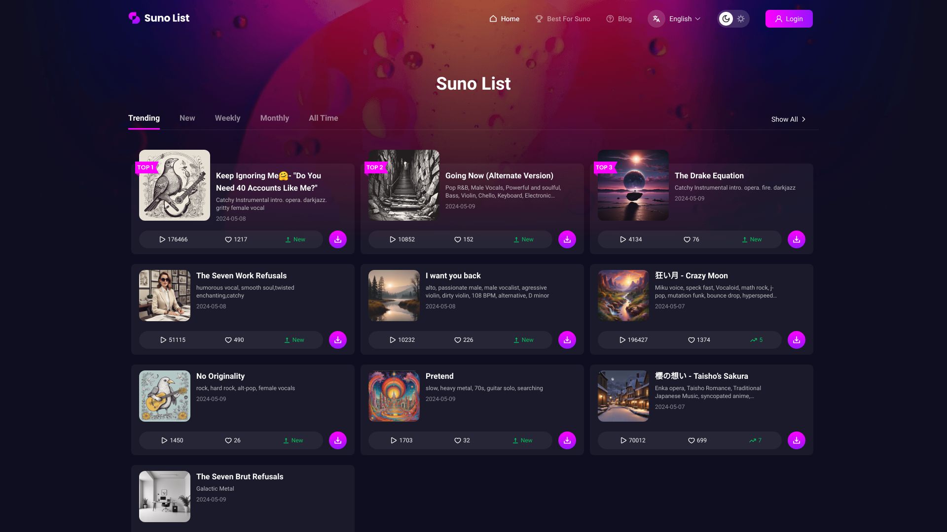 Suno-list网页截图,Suno-list网页快照