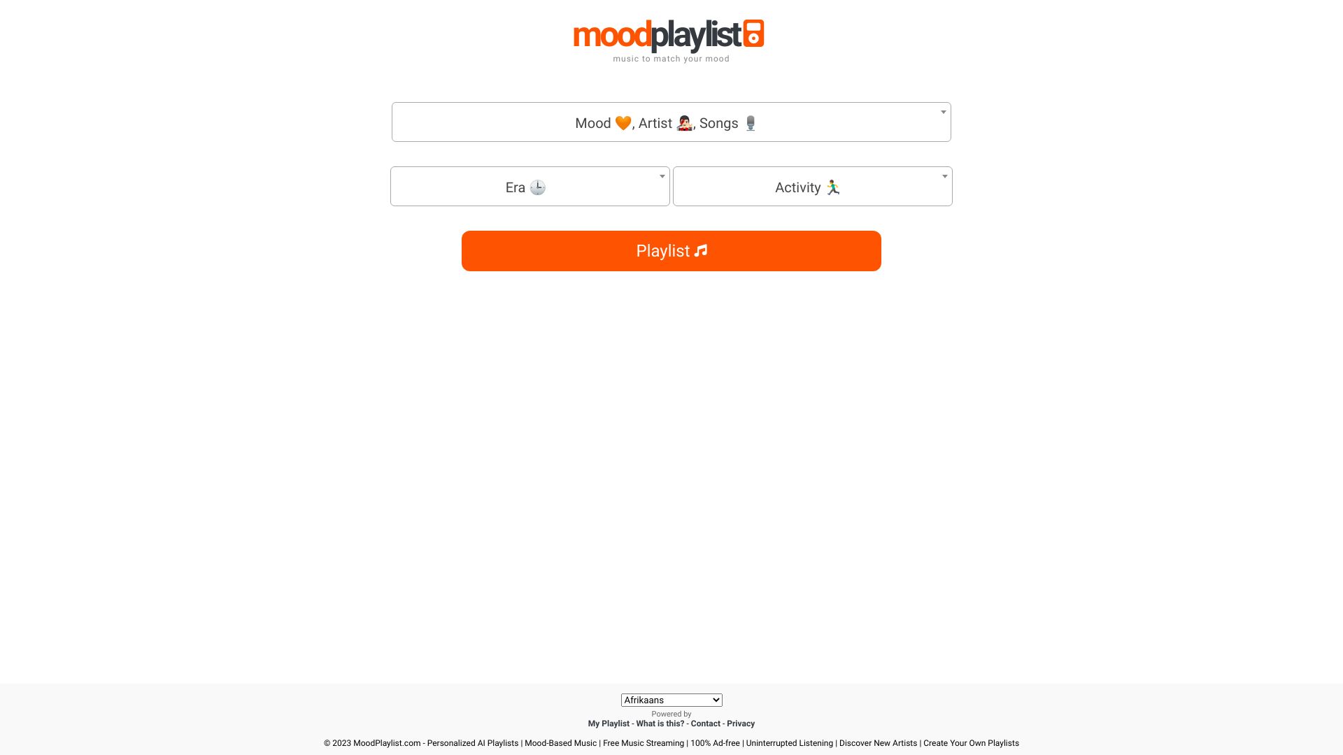 Moodplaylist – AI Powered Playlists网页截图,Moodplaylist – AI Powered Playlists网页快照