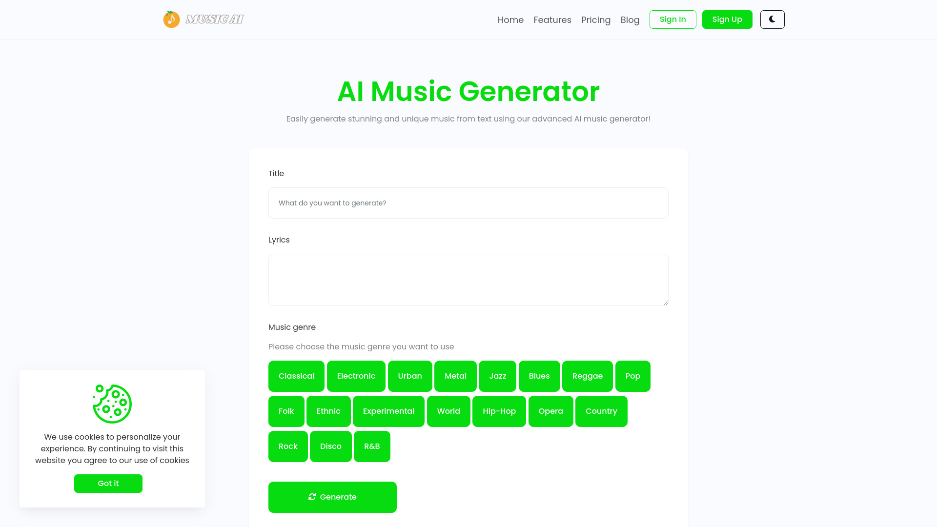 MusicAI: Top AI Music Generator网页截图,MusicAI: Top AI Music Generator网页快照