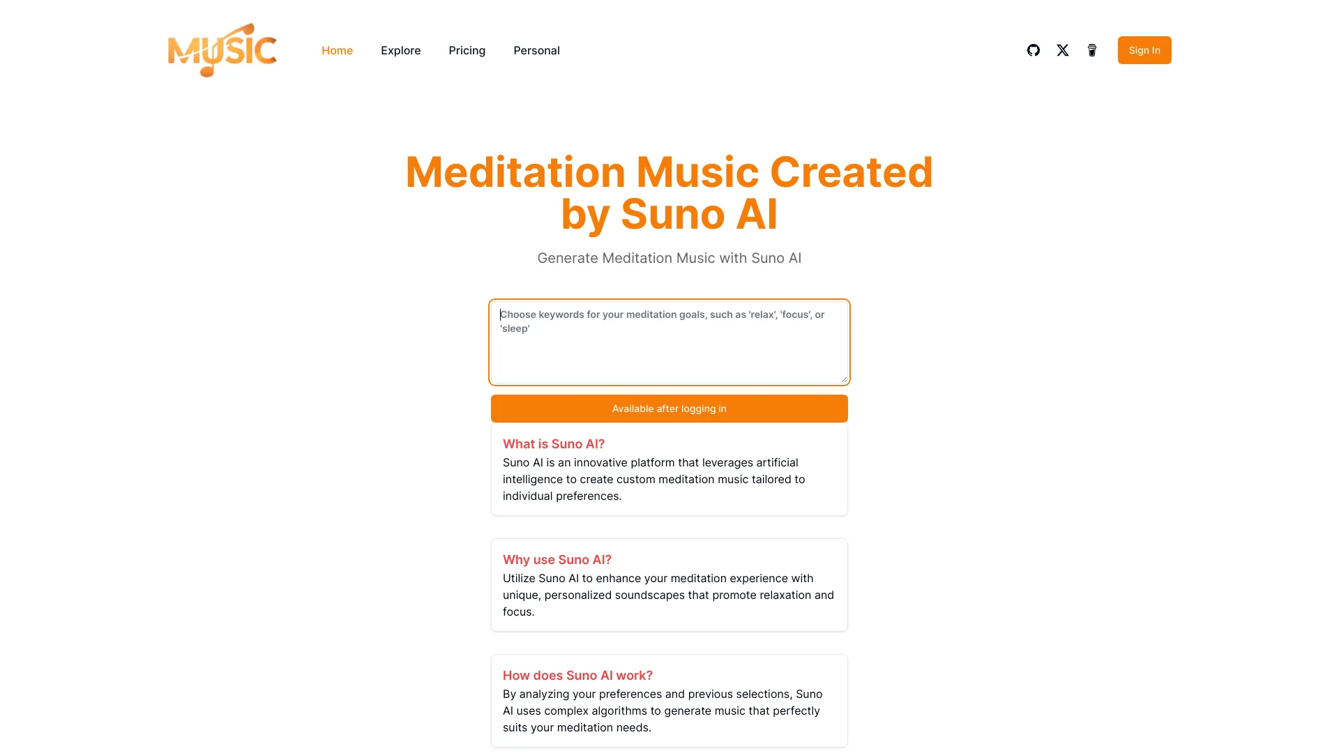 Meditation Music Created by SunoAI网页截图,Meditation Music Created by SunoAI网页快照