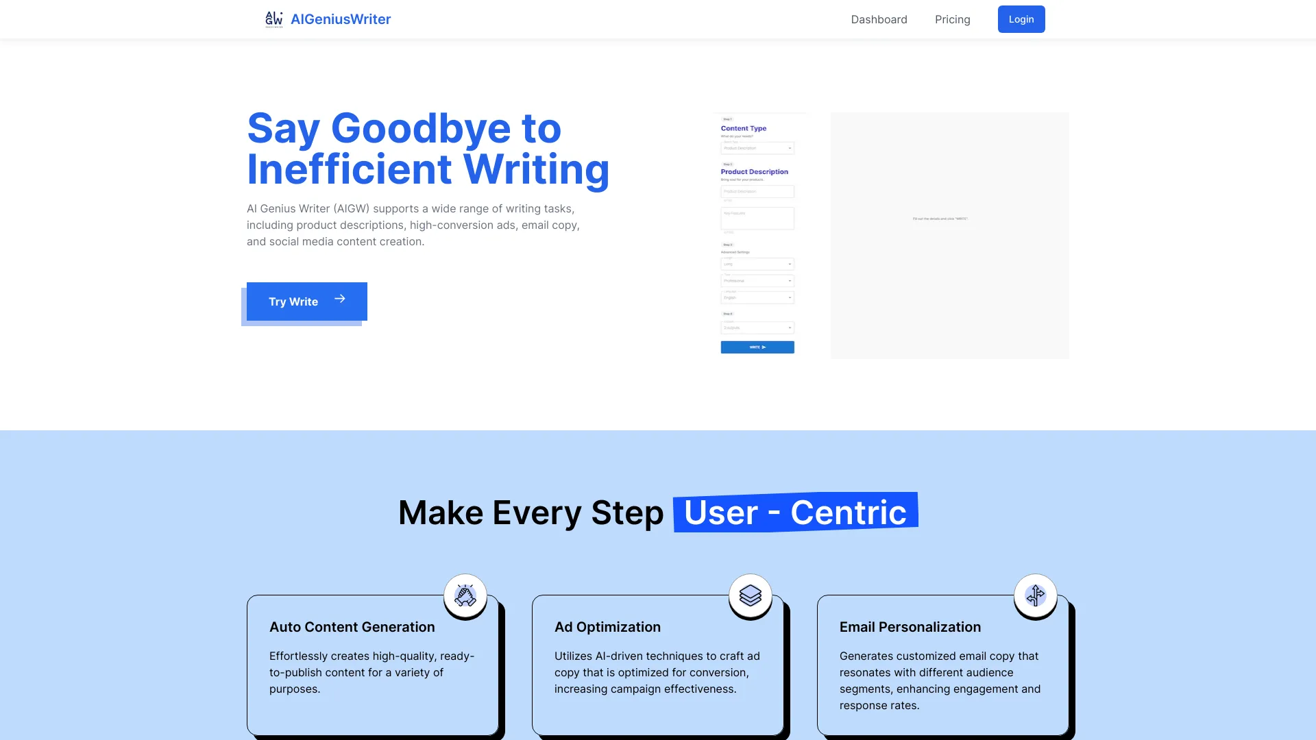AI Genius Writer | Ecommerce writing网页截图,AI Genius Writer | Ecommerce writing网页快照