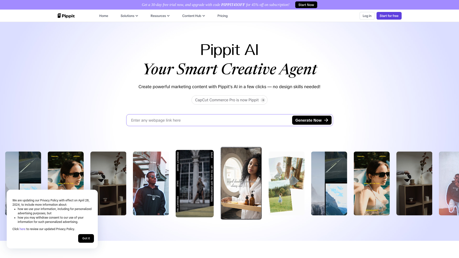 Pippit AI网页截图,Pippit AI网页快照