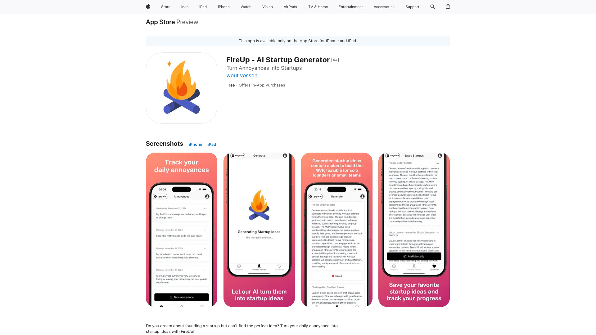 FireUp – AI Startup Generator网页截图,FireUp – AI Startup Generator网页快照