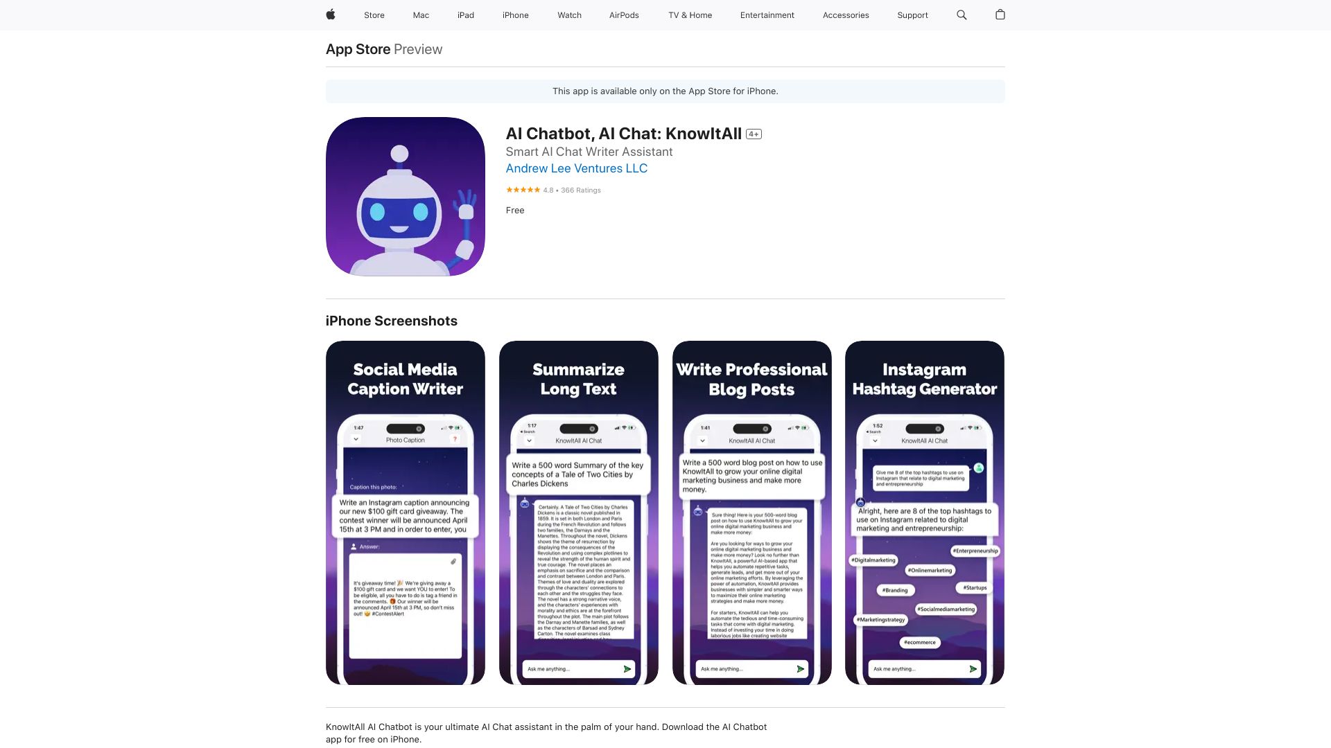 Best ChatGPT iOS App: KnowItAll AI Chat网页截图,Best ChatGPT iOS App: KnowItAll AI Chat网页快照