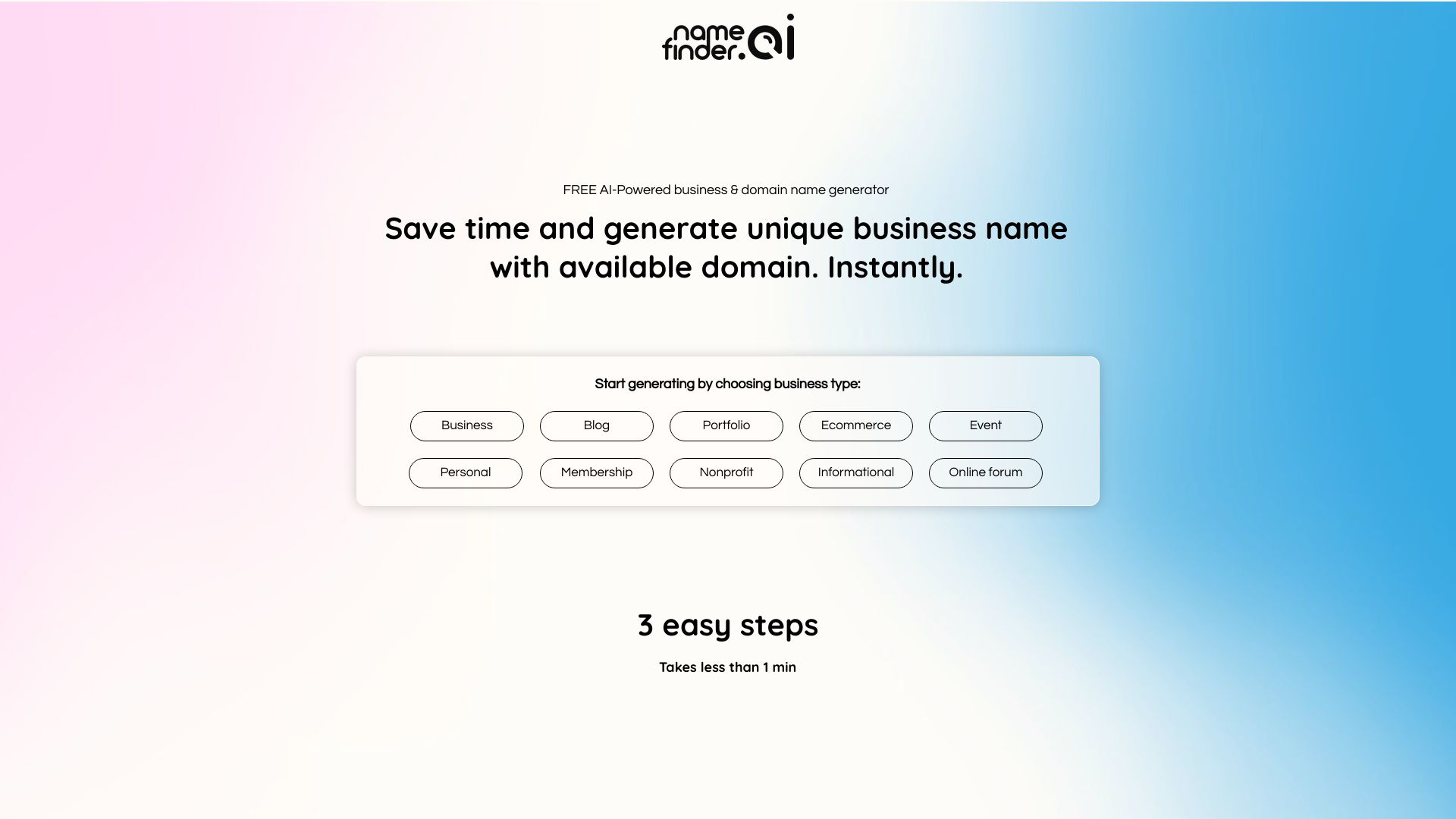 Namefinder.ai网页截图,Namefinder.ai网页快照