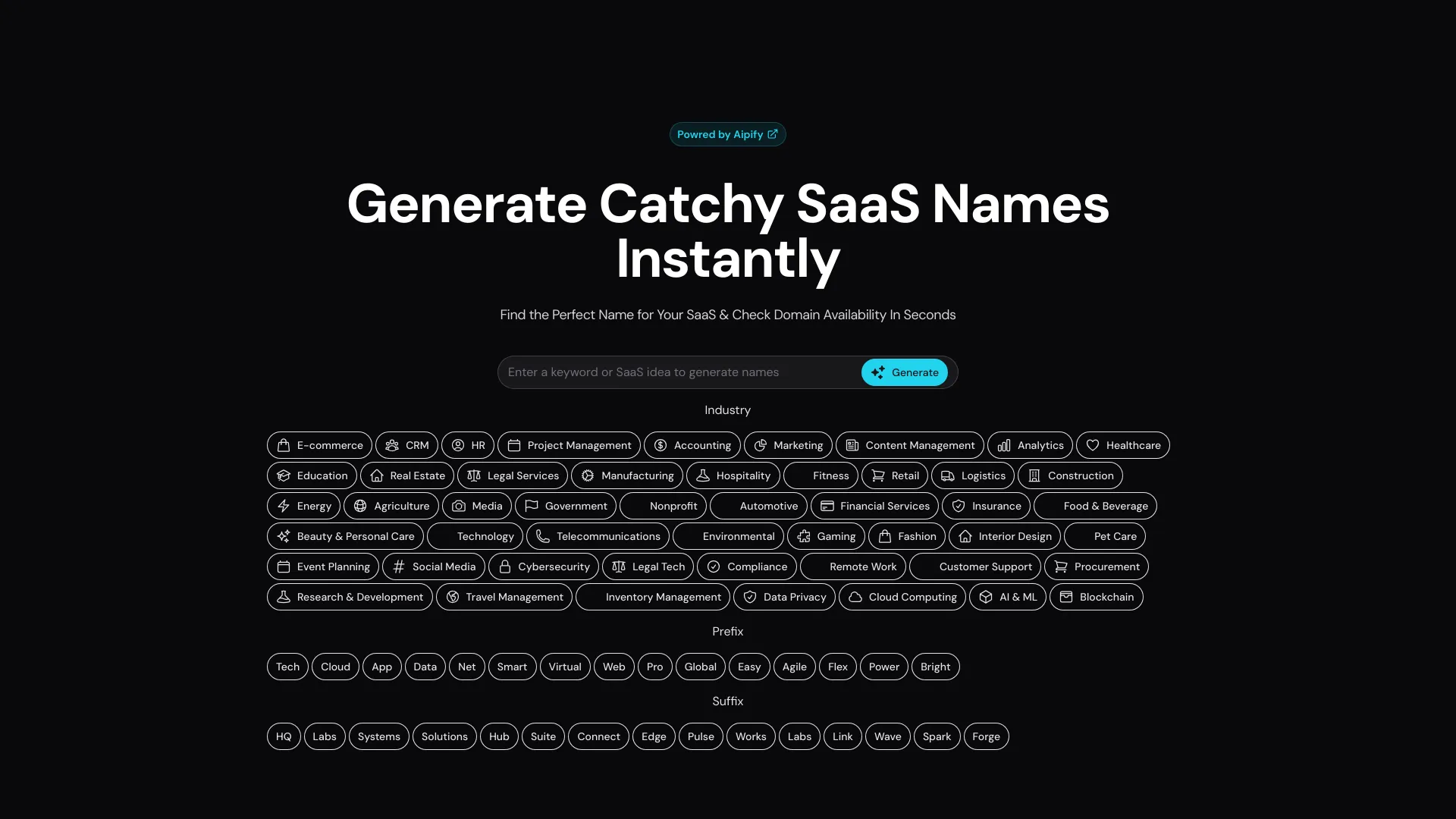 SaaS Name Generator网页截图,SaaS Name Generator网页快照