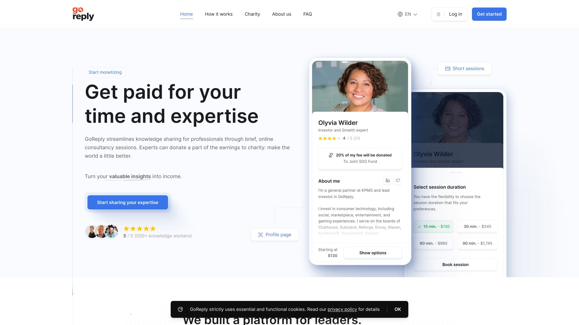 GoReply – Platform for professionals to monetize expertise & time网页截图,GoReply – Platform for professionals to monetize expertise & time网页快照