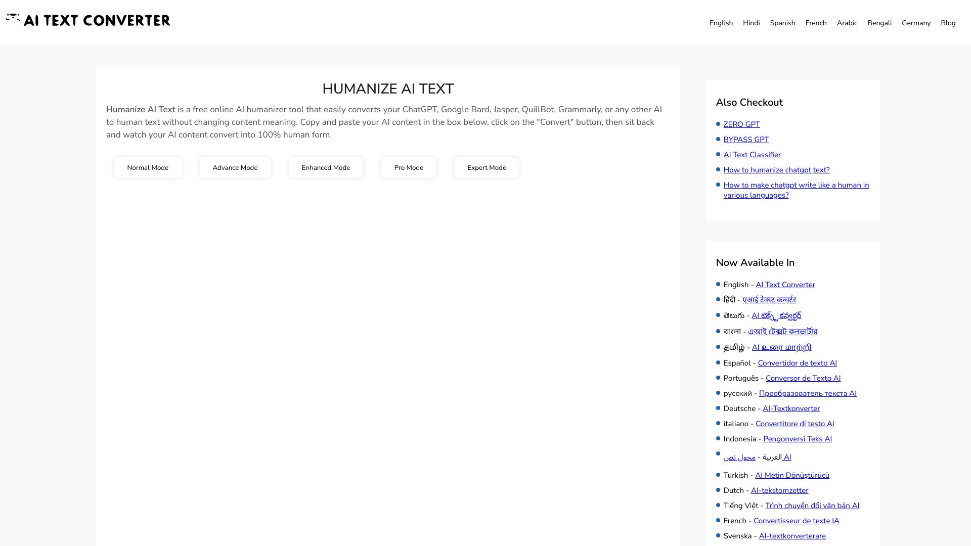Humanize AI Text Converter网页截图,Humanize AI Text Converter网页快照