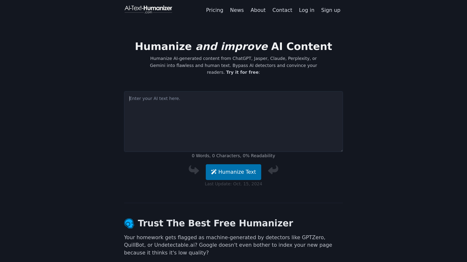 AI Text Humanizer网页截图,AI Text Humanizer网页快照