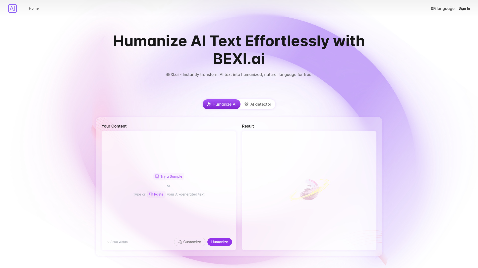 Bexi.ai: Free AI Humanizer and AI Detector网页截图,Bexi.ai: Free AI Humanizer and AI Detector网页快照