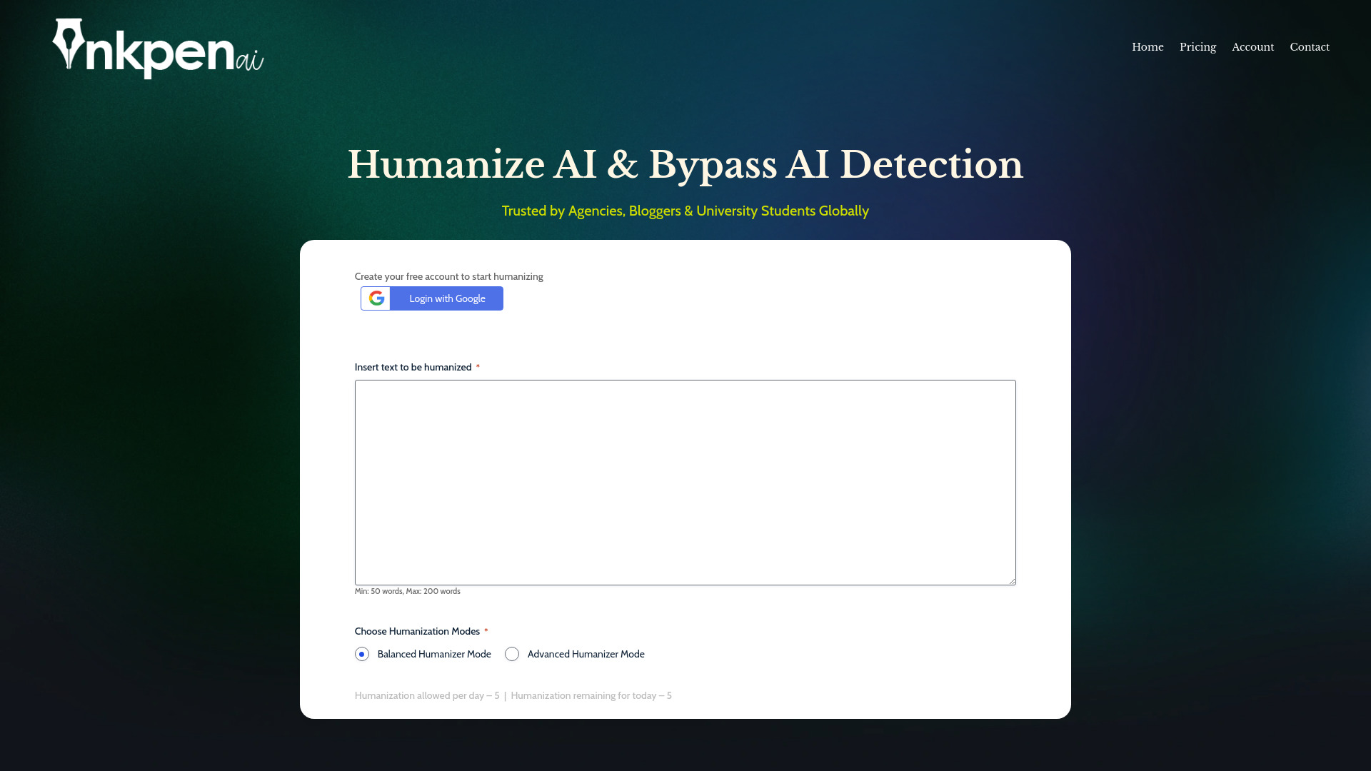 Inkpen AI Text Humanizer网页截图,Inkpen AI Text Humanizer网页快照
