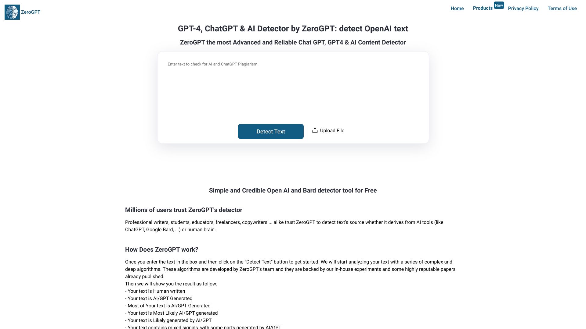 ZeroGPT网页截图,ZeroGPT网页快照