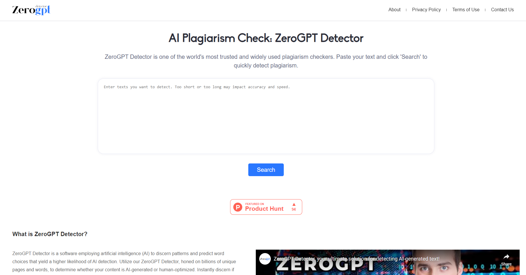 ZeroGPT Detector网页截图,ZeroGPT Detector网页快照