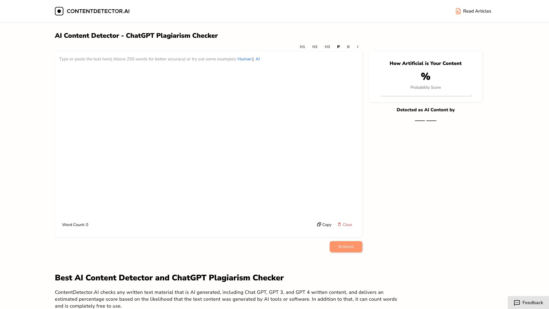 AI Detector by ContentDetector.AI网页截图,AI Detector by ContentDetector.AI网页快照