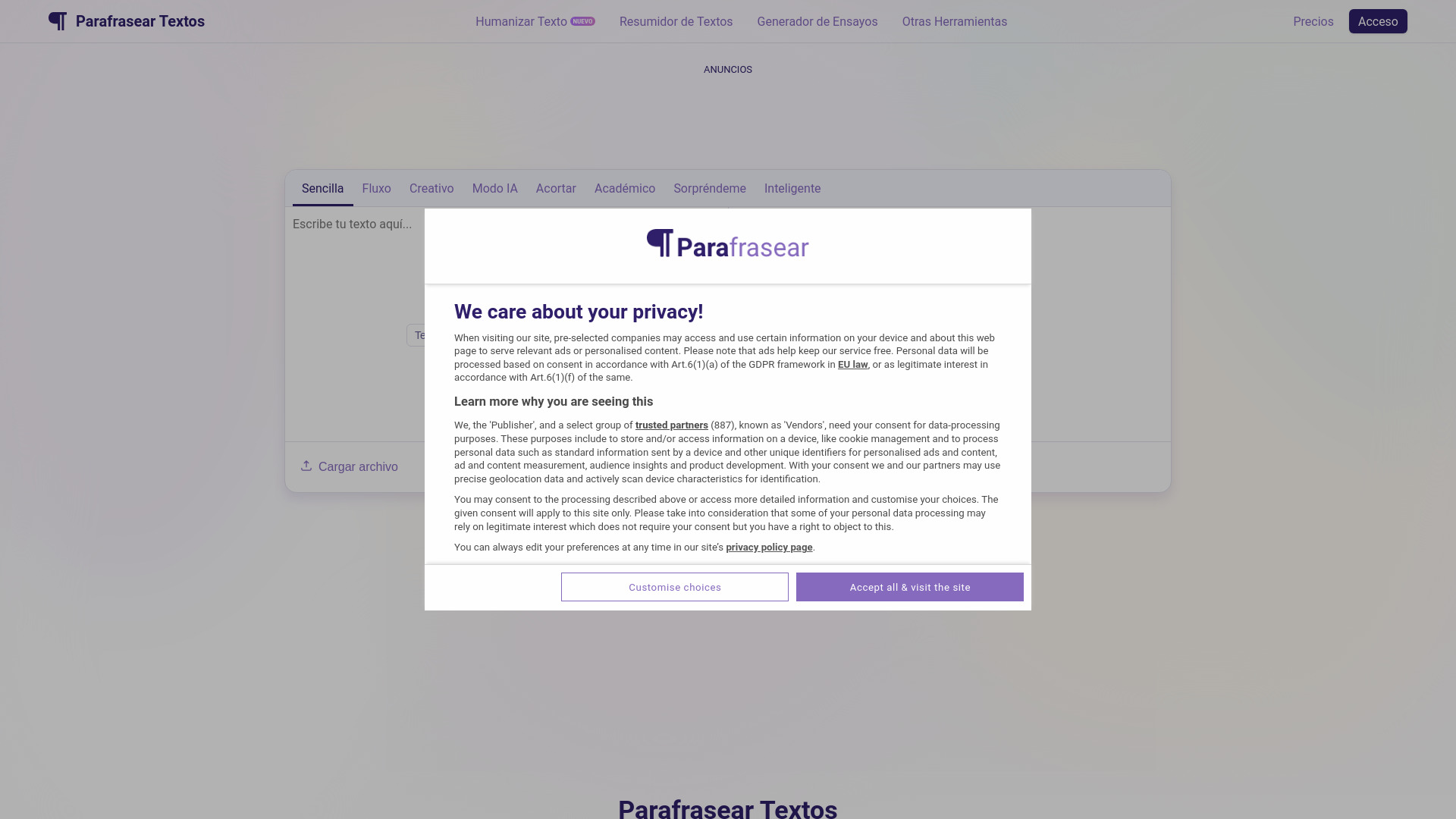 Parafrasear Textos网页截图,Parafrasear Textos网页快照