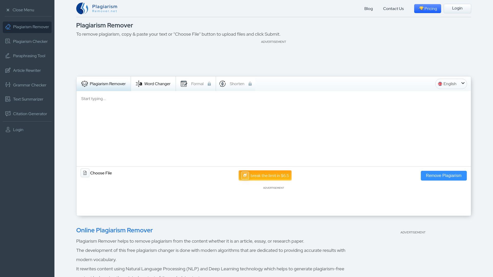 Plagiarism Remover网页截图,Plagiarism Remover网页快照