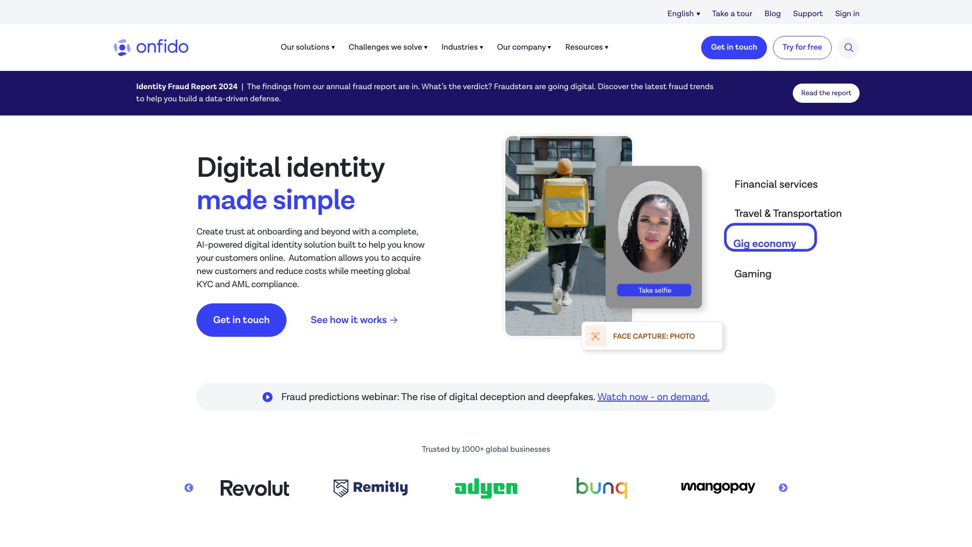 Onfido网页截图,Onfido网页快照