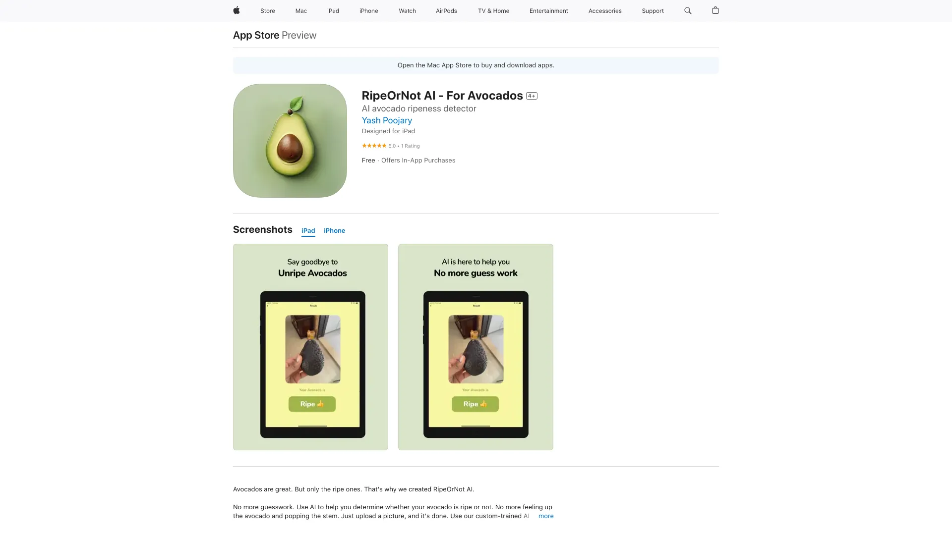 RipeOrNot AI – For Avocados网页截图,RipeOrNot AI – For Avocados网页快照