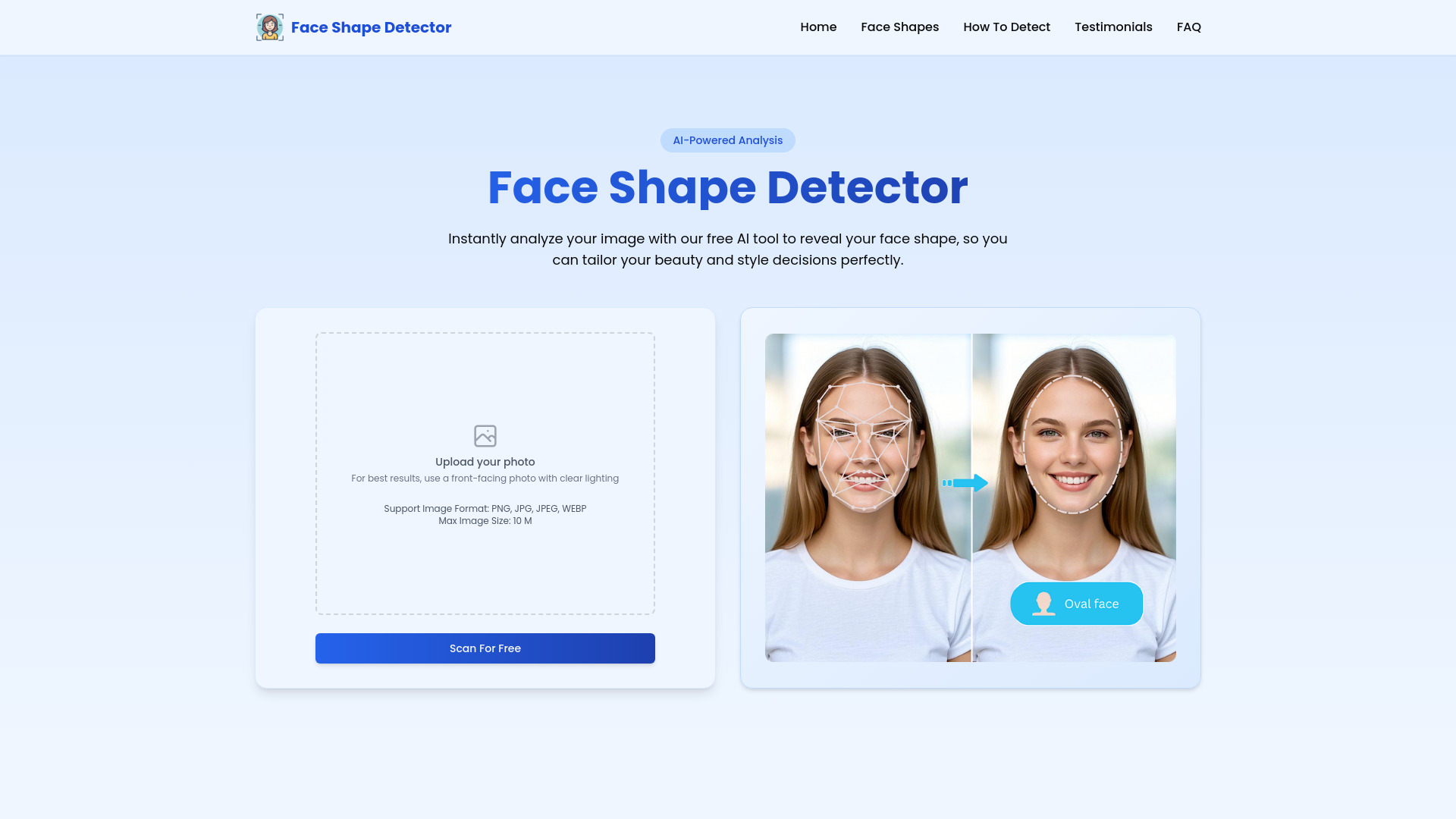 Face Shape Detector网页截图,Face Shape Detector网页快照