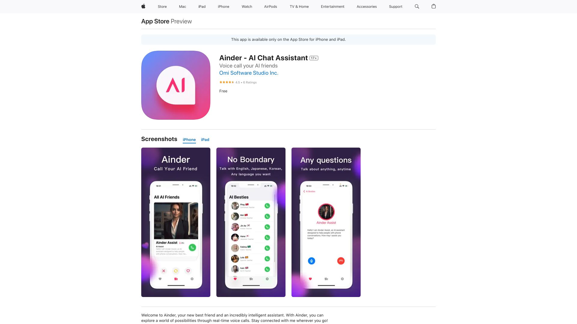 Ainder – Find AI Friends like Tinder网页截图,Ainder – Find AI Friends like Tinder网页快照