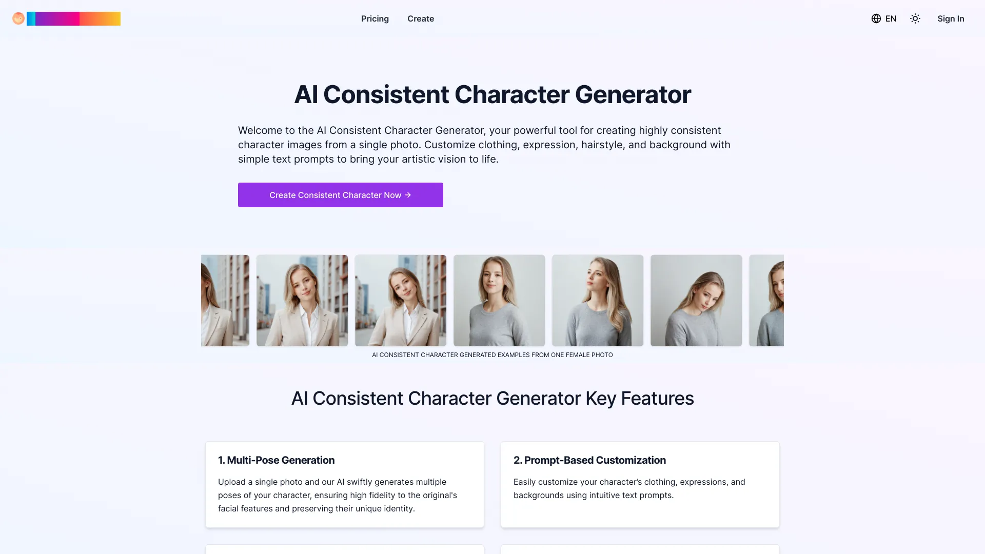 Consistent Character Generator网页截图,Consistent Character Generator网页快照