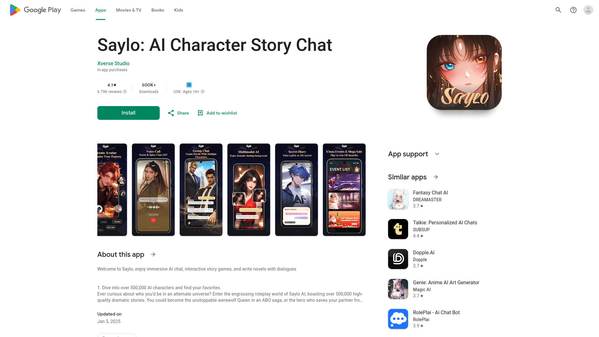 Saylo: AI Interactive Story Chat网页截图,Saylo: AI Interactive Story Chat网页快照