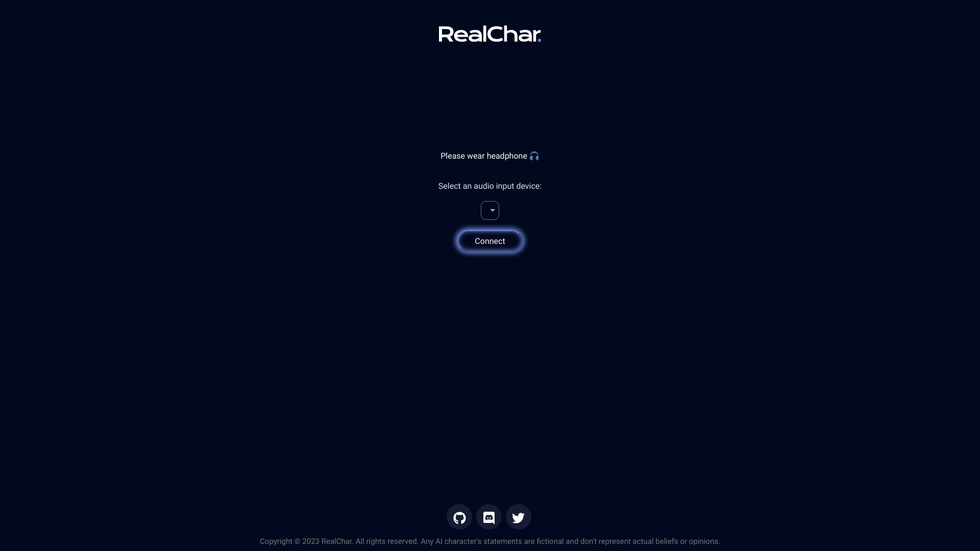 RealChar. – Your Realtime AI Character网页截图,RealChar. – Your Realtime AI Character网页快照