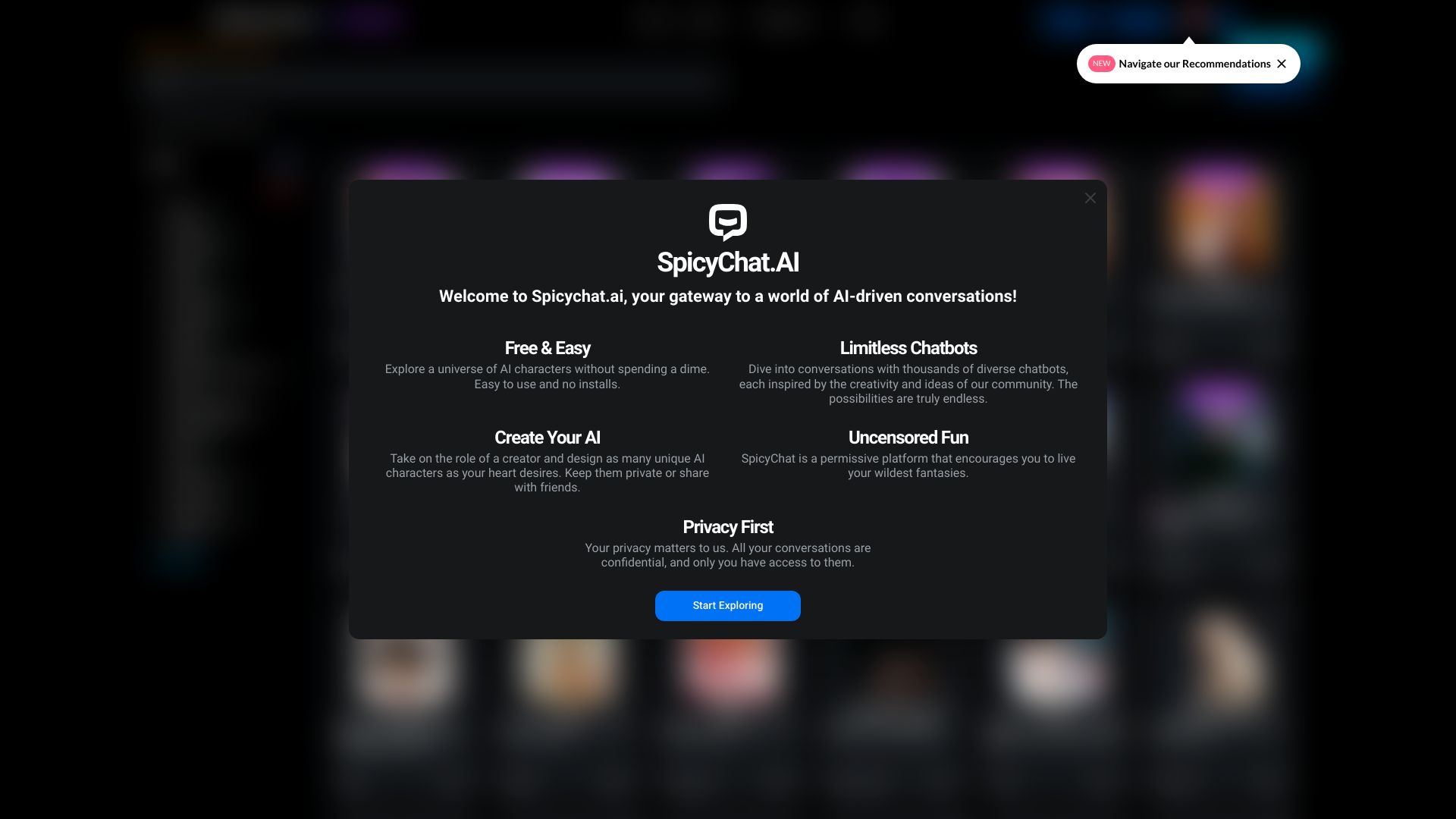 SpicyChat AI网页截图,SpicyChat AI网页快照