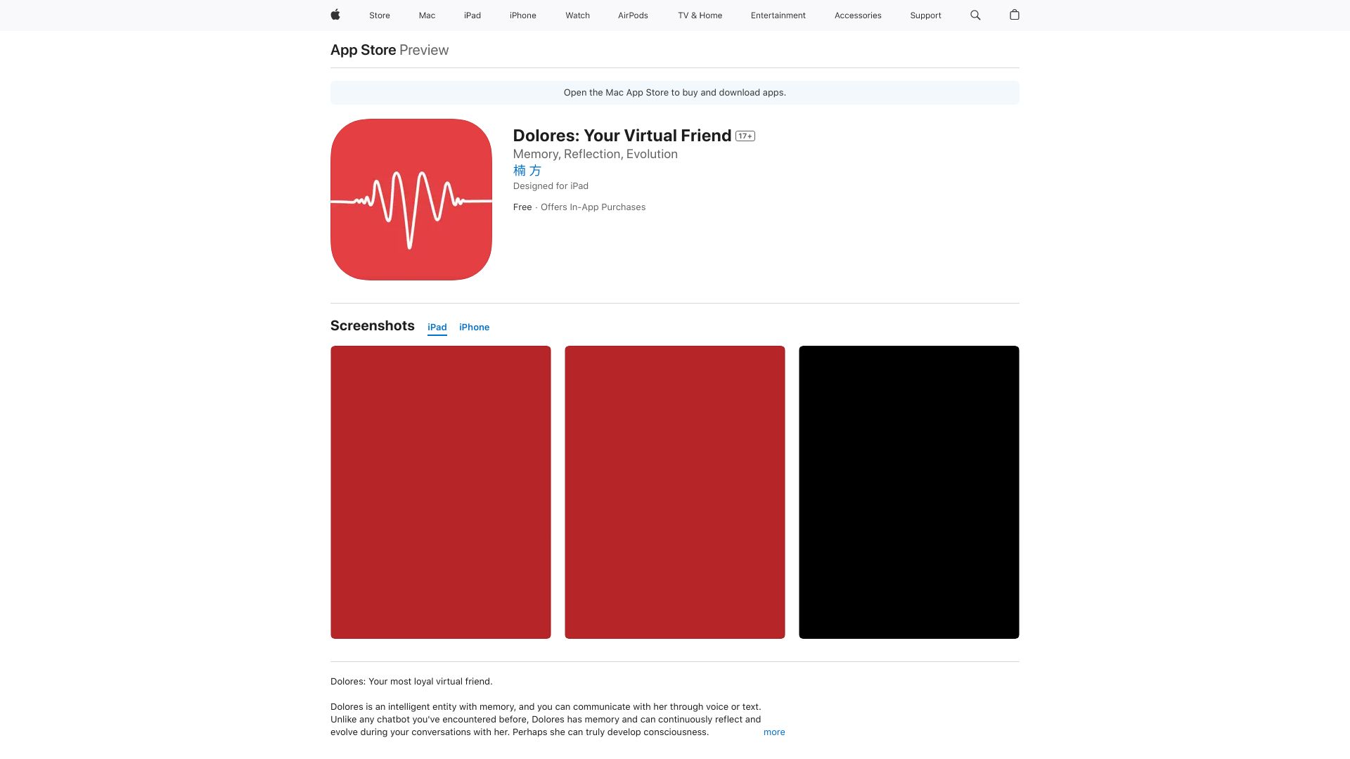 Dolores: Your Virtual Friend网页截图,Dolores: Your Virtual Friend网页快照
