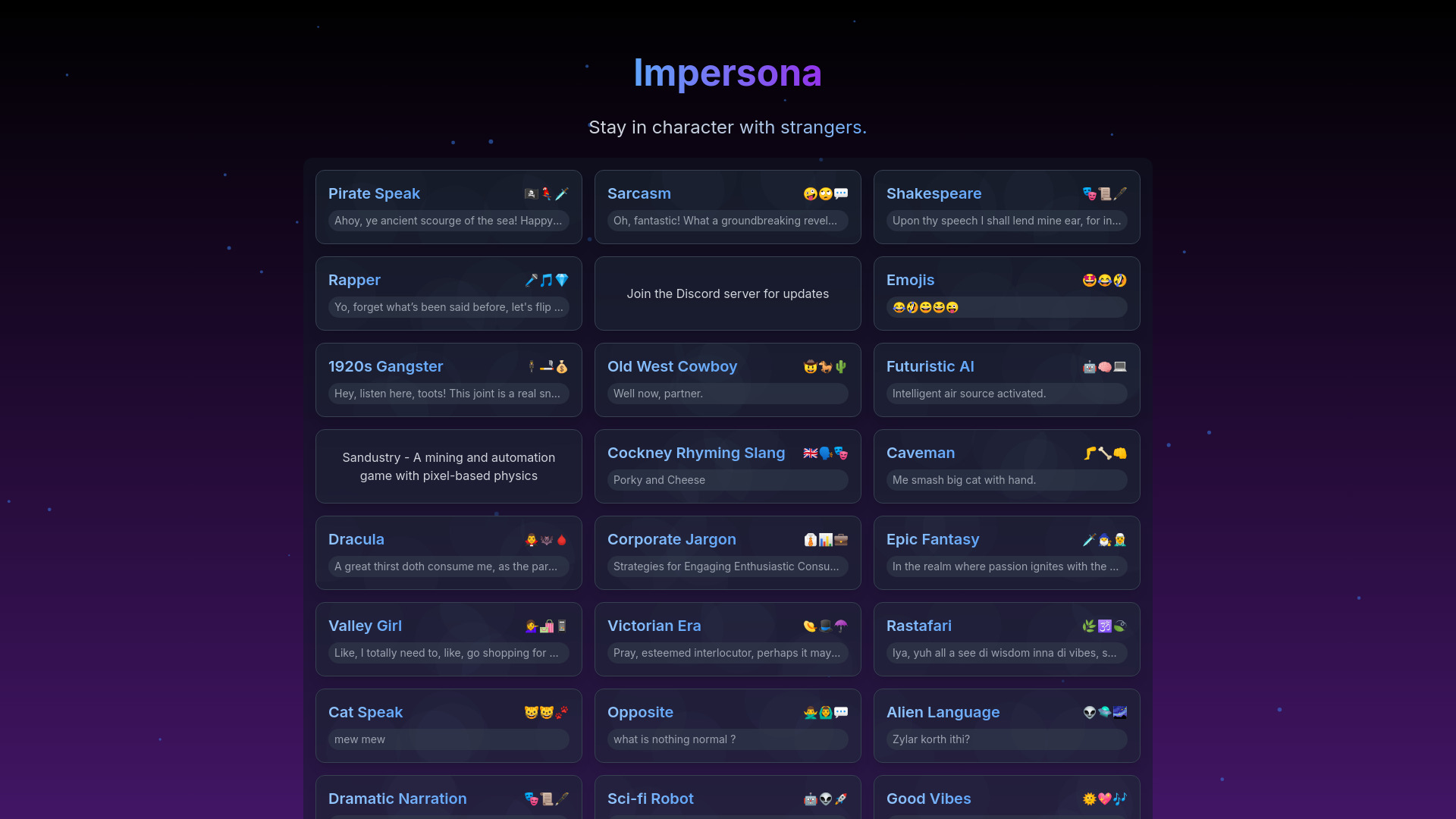 Impersona网页截图,Impersona网页快照