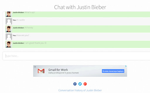Chat with Justin Bieber网页截图,Chat with Justin Bieber网页快照
