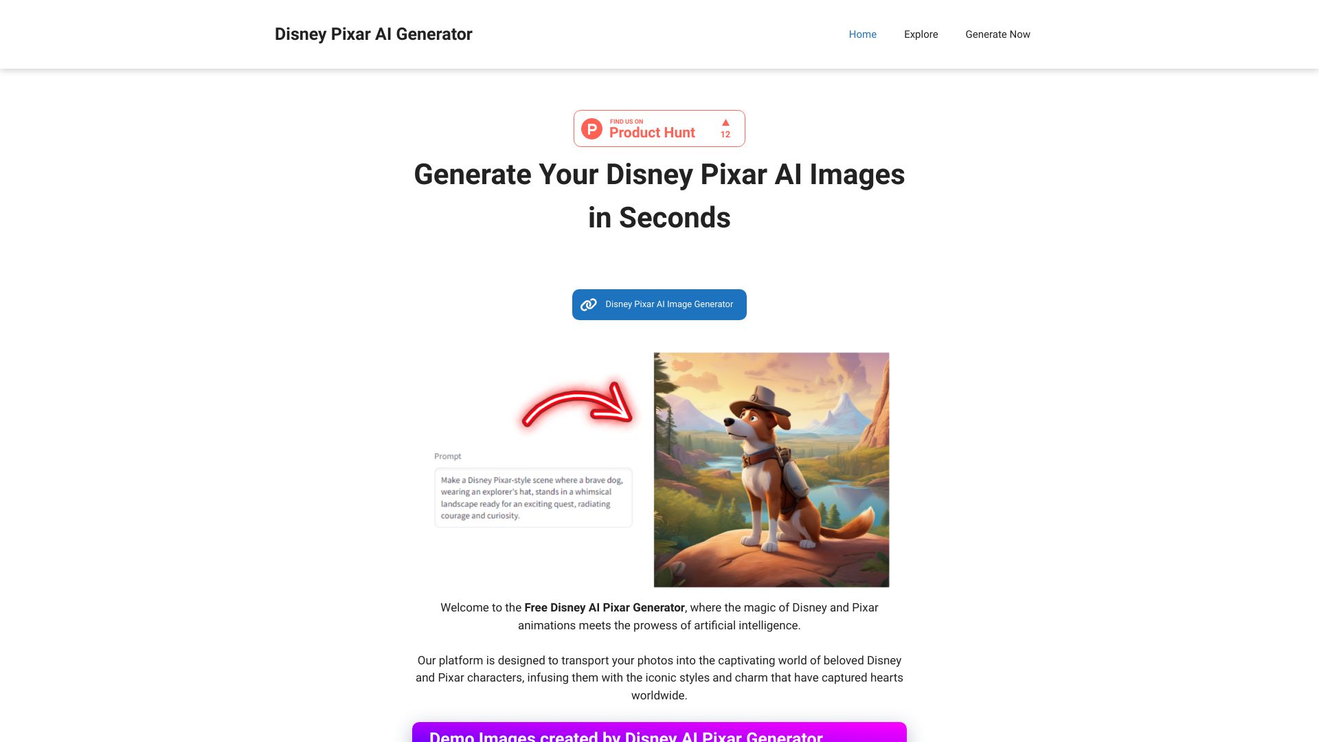 Disney Pixar AI Image Generator网页截图,Disney Pixar AI Image Generator网页快照