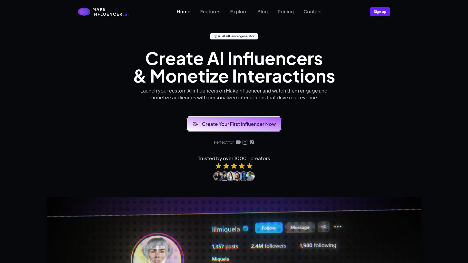 MakeInfluencer AI网页截图,MakeInfluencer AI网页快照