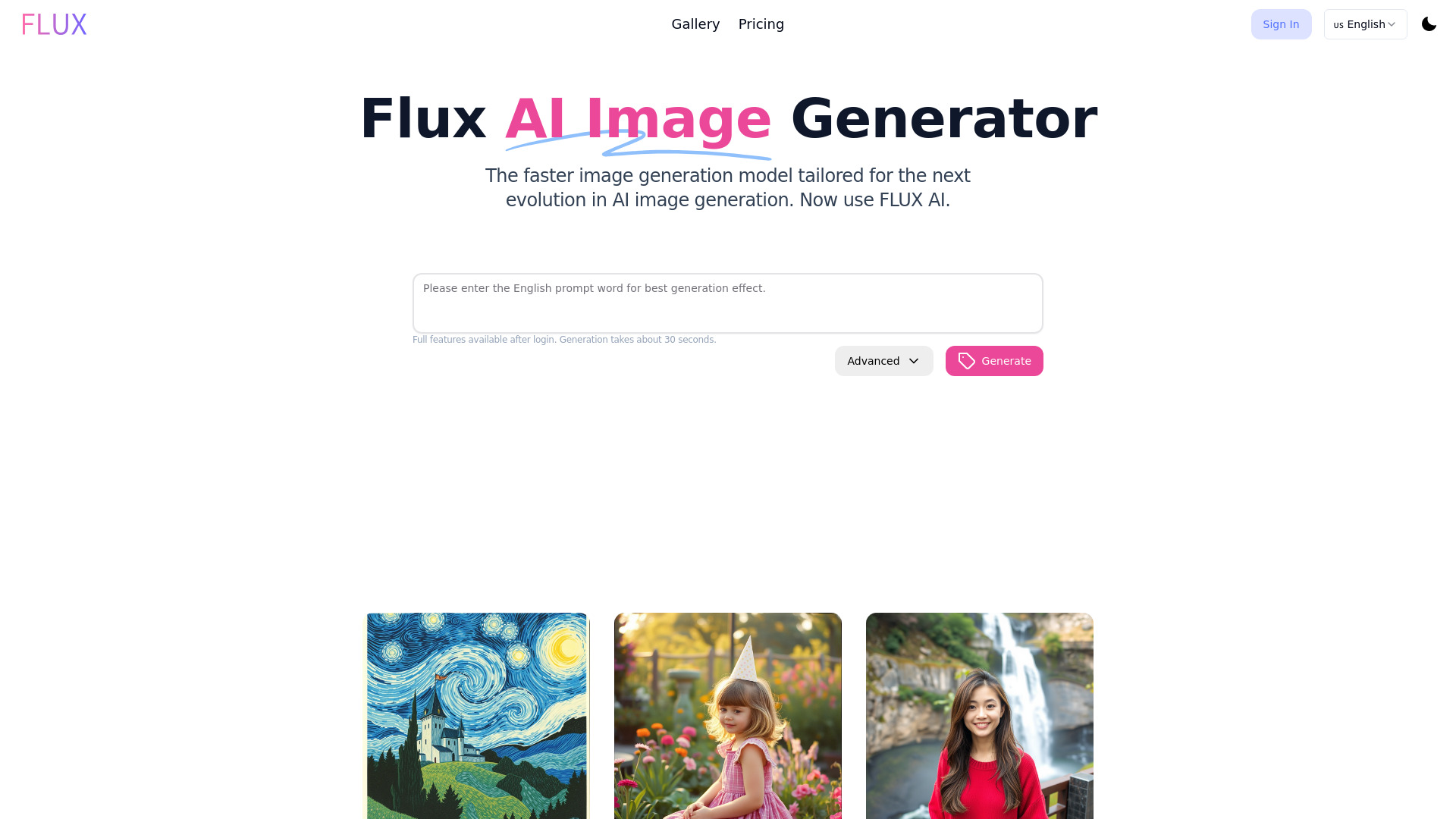FLUX AI Online网页截图,FLUX AI Online网页快照