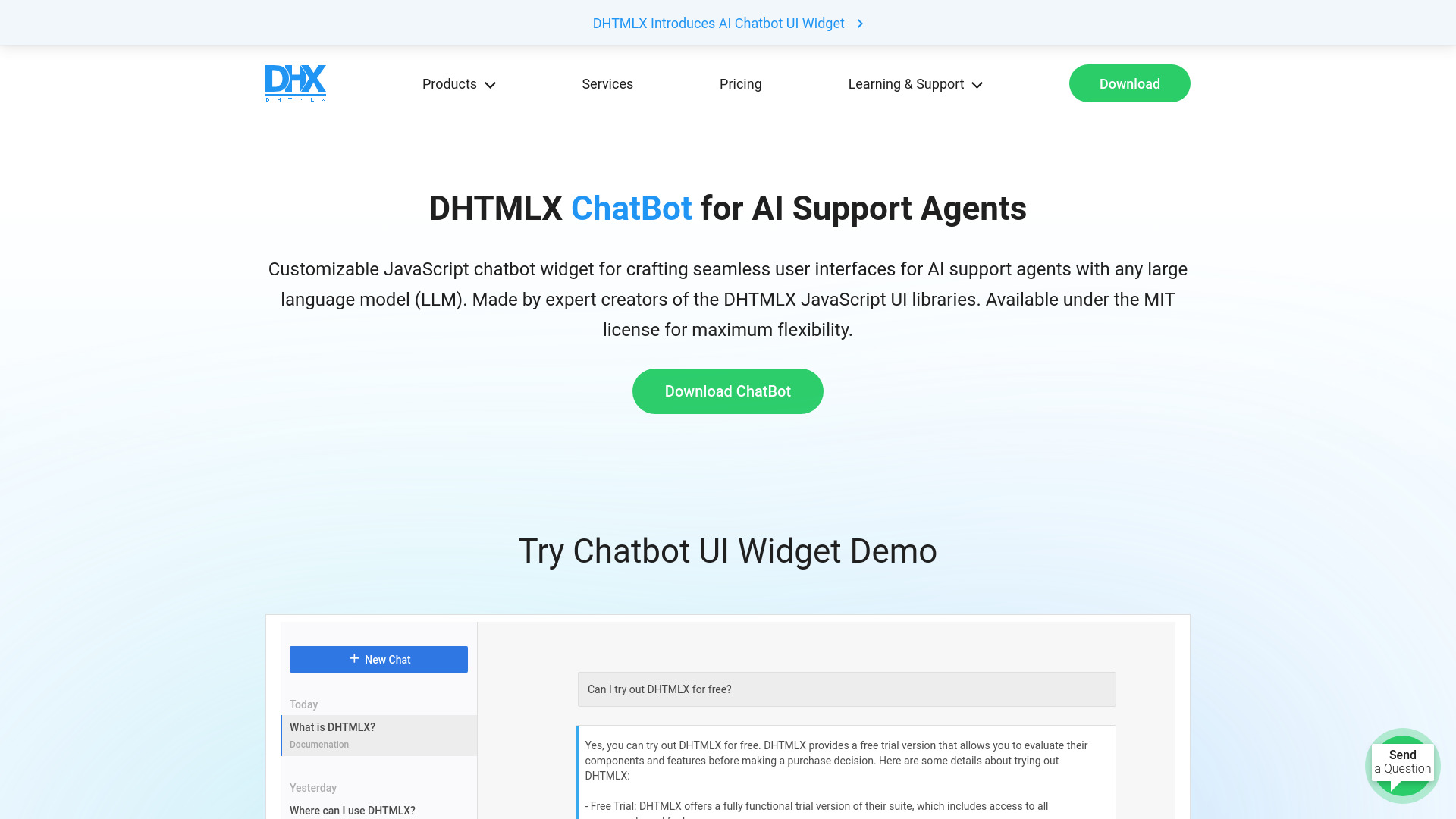 DHTMLX Chatbot网页截图,DHTMLX Chatbot网页快照