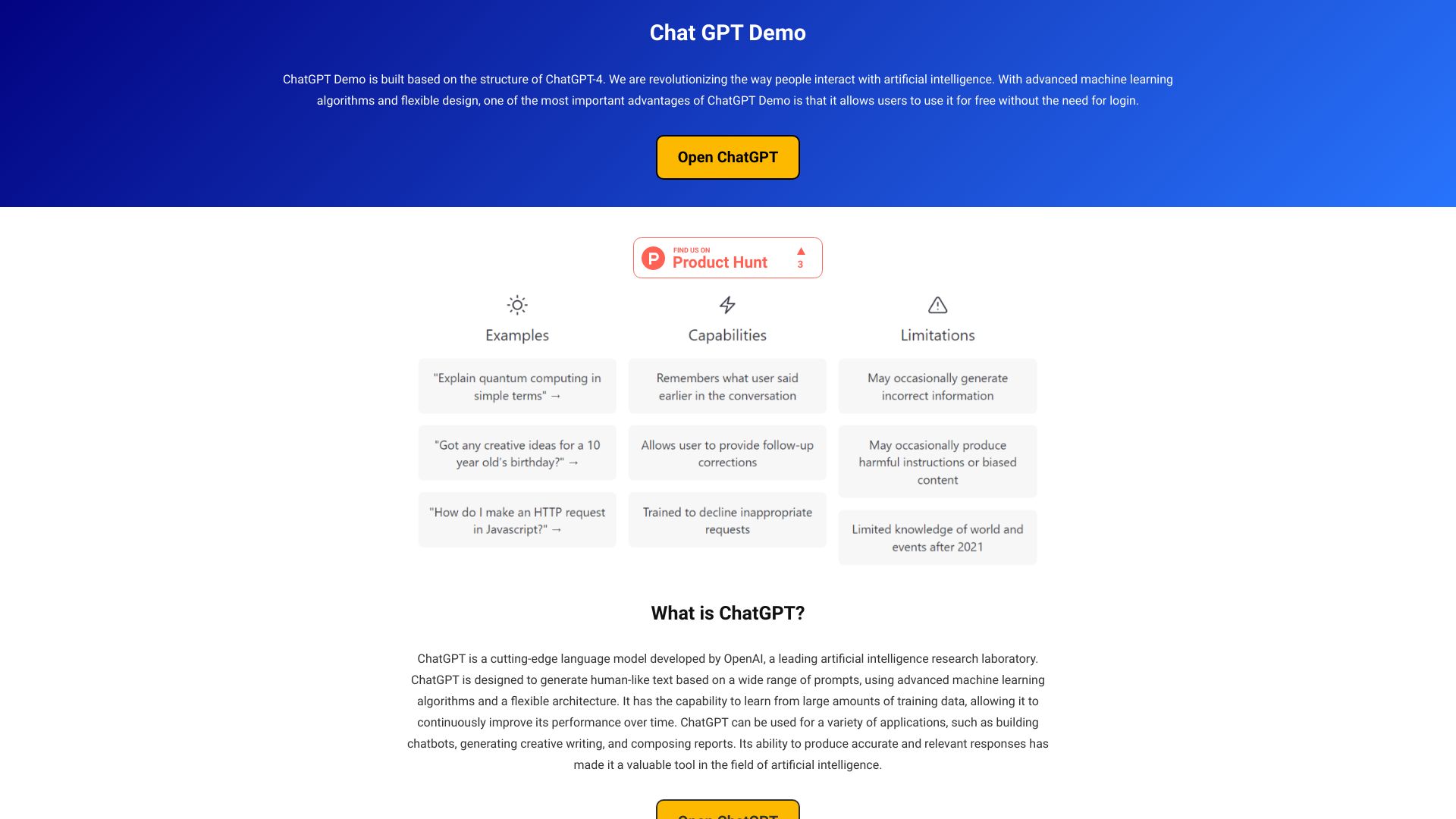 Chat GPT Demo网页截图,Chat GPT Demo网页快照